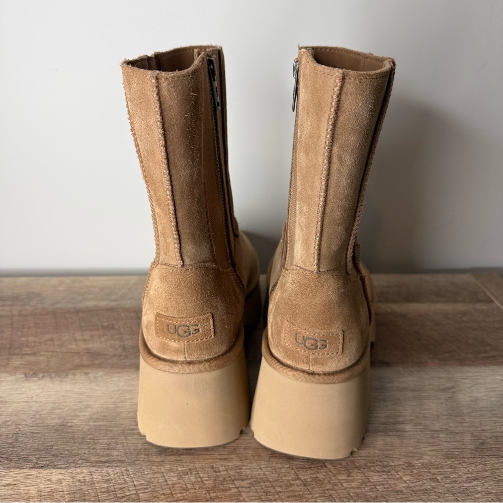 UGG Authentic Classic Twin Seam New Heights Chestnut Suede Platform Zipper Sz 6 - Picture 6 of 13